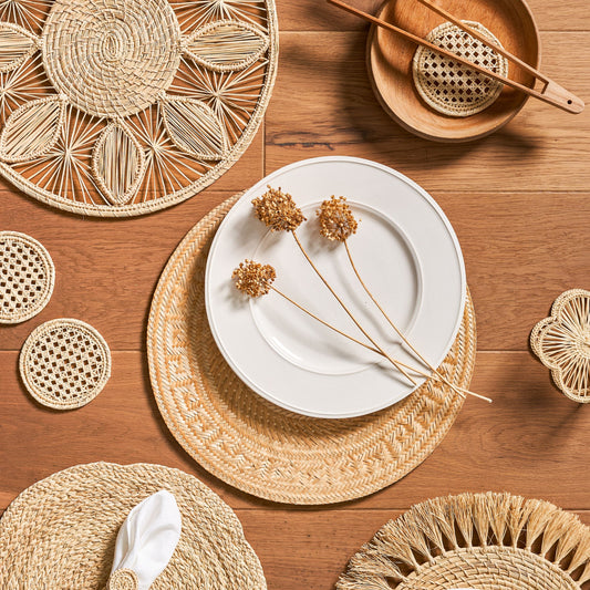 Set x 4 Natural Straw Round Placemats Placemats WASHEIN 