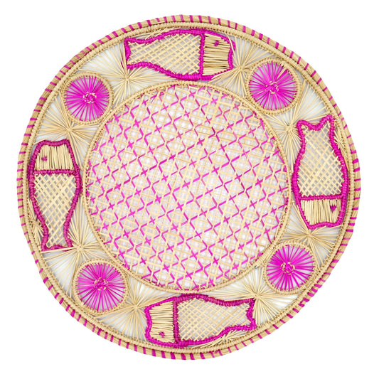 Set x 4 Natural Straw Woven Pink Fish Placemats Placemats WASHEIN 