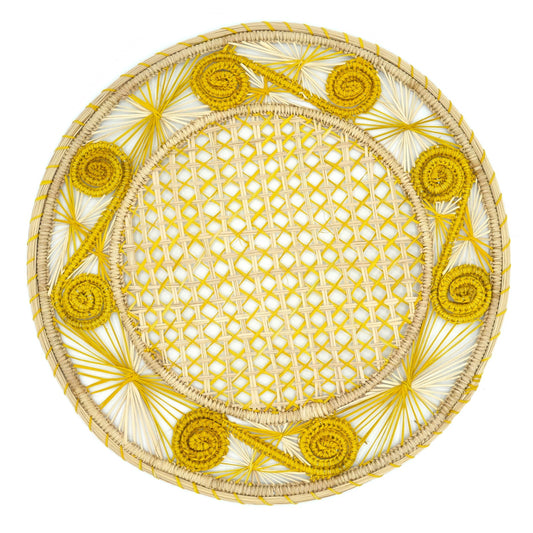 Set x 4 Natural Straw Yellow Caracol Round Placemats Placemats WASHEIN 