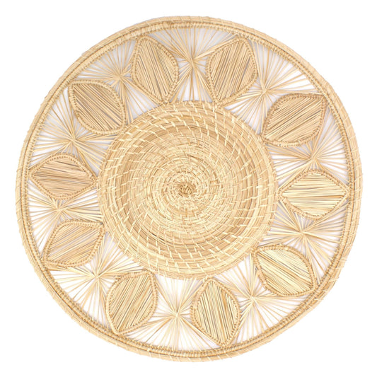 Natural Straw Neutral Leaves Round Placemats Placemats WASHEIN 