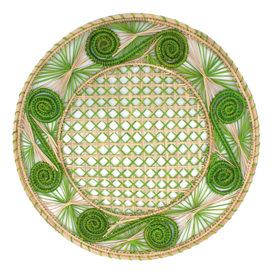 Natural Straw Woven Green Spiral Round Placemats Placemats WASHEIN 