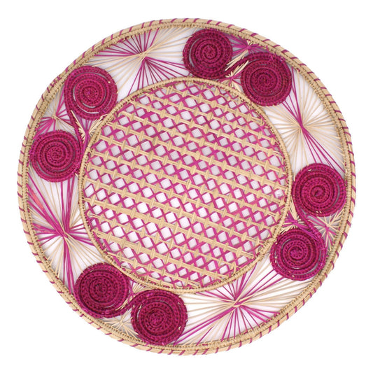 Natural Straw Woven Pink Spiral Round Placemats Placemats WASHEIN 