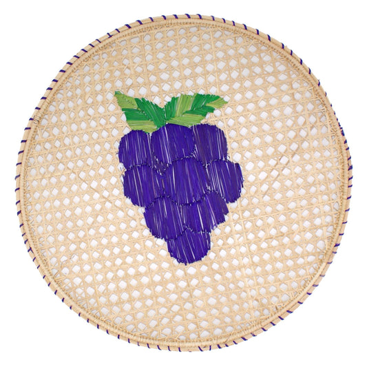 Natural Straw Woven Purple Grapes Fruits Round Placemats Placemats WASHEIN 