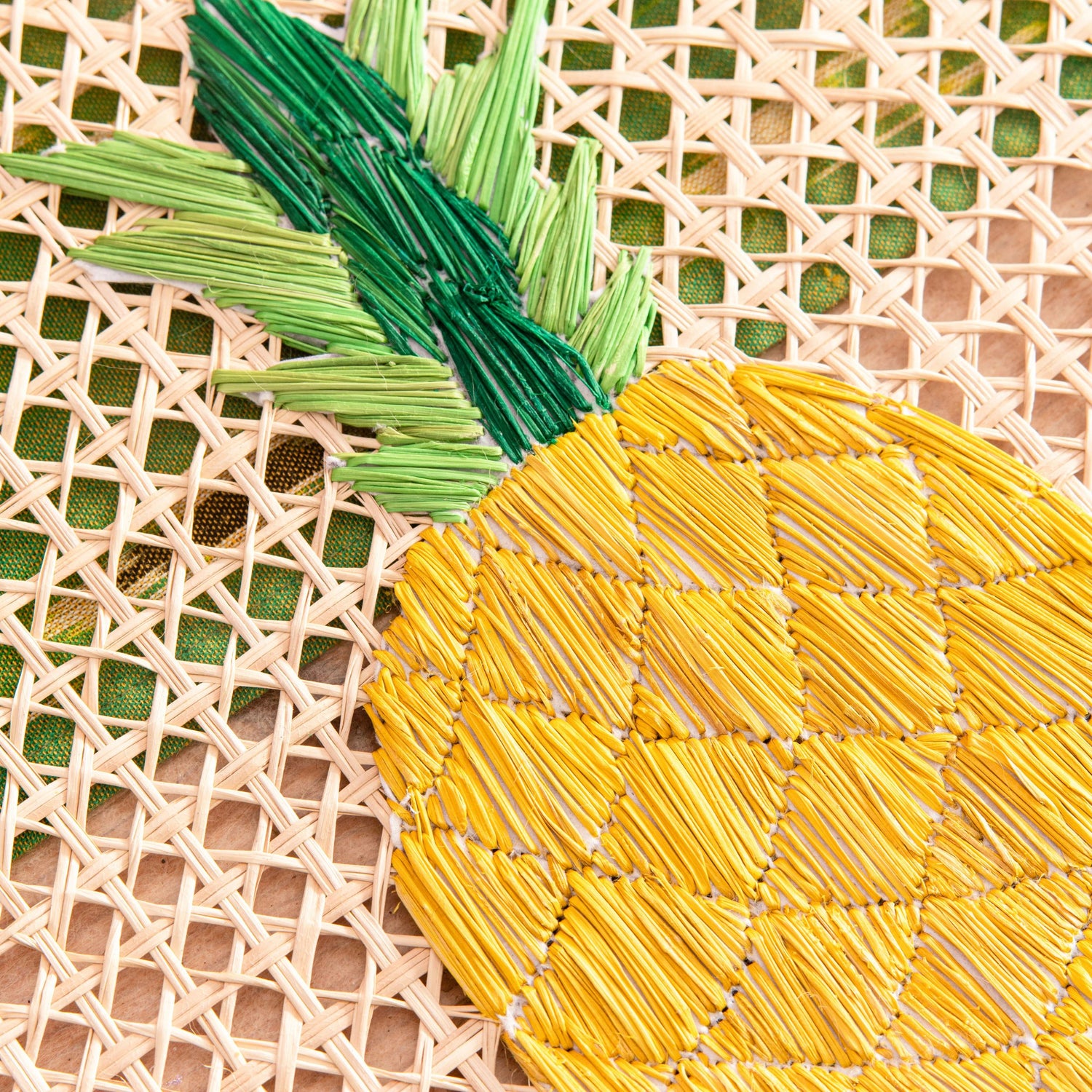 Natural Straw Woven Yellow Pineapple Fruits Round Placemats Placemats WASHEIN 
