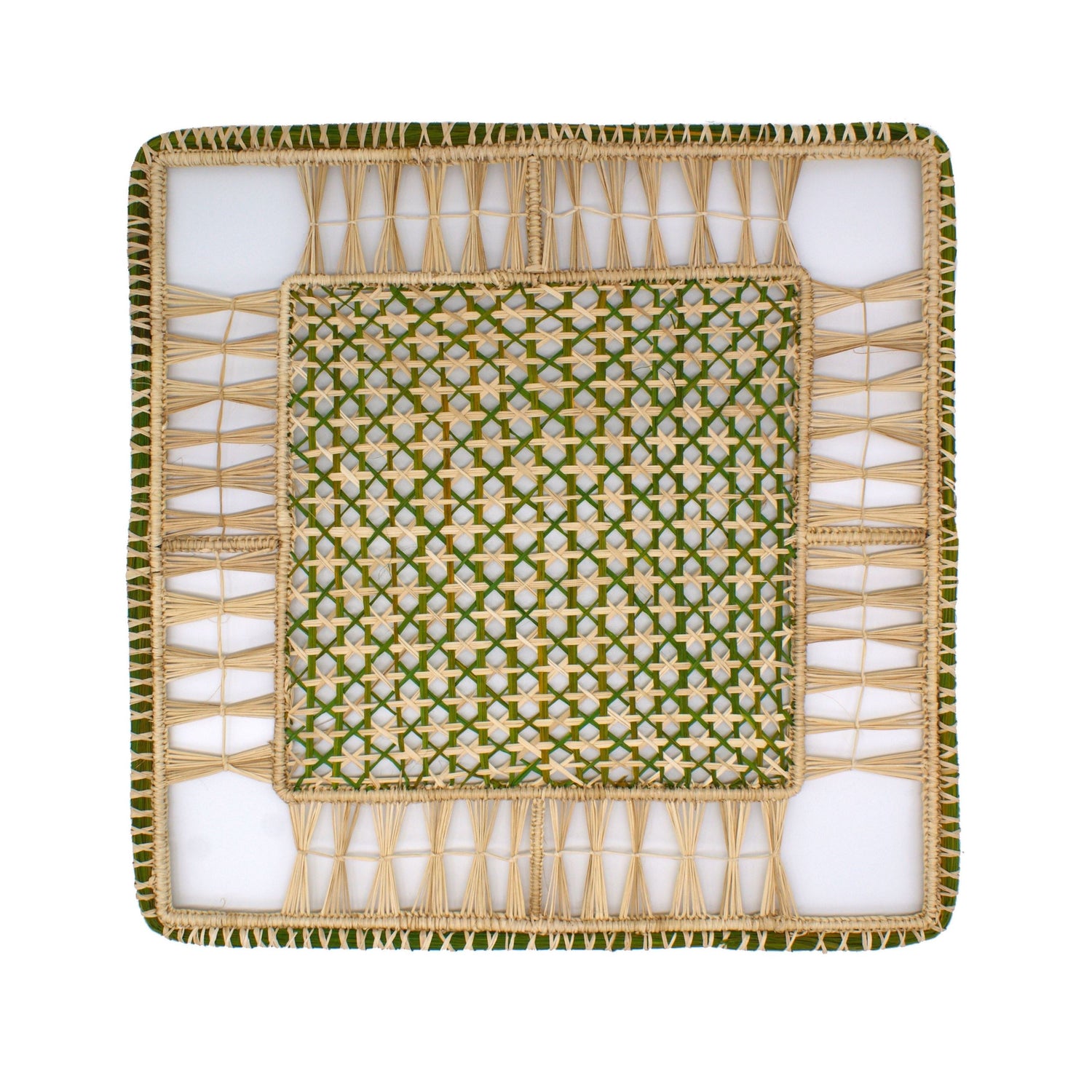 Natural Woven Straw Green Olive Square Placemats Placemats WASHEIN 
