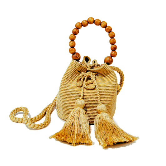 Oro Gold Cotton Brown Cross-Body Bag BAG WASHEIN 