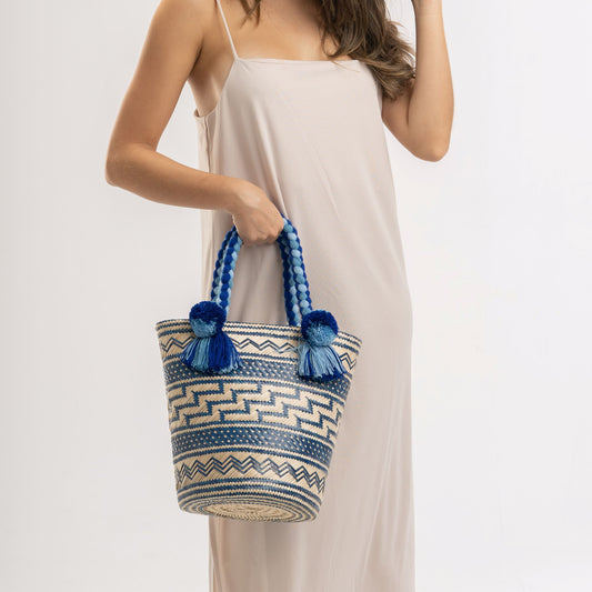 Premium Blue Woven Straw Basket Bag BAG WASHEIN 