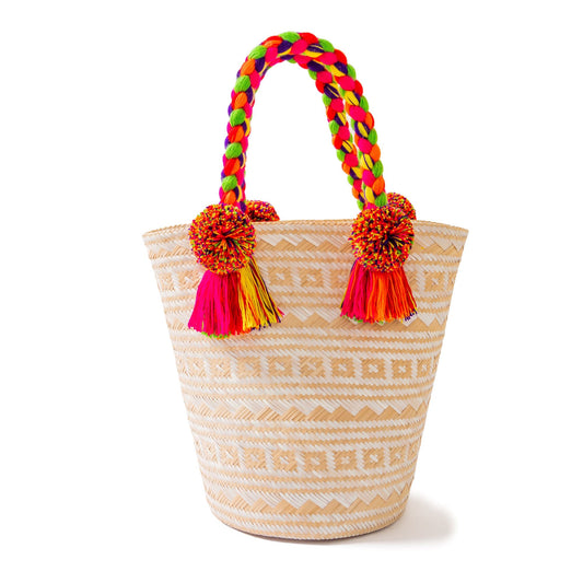 Premium White Woven Straw Basket Bag BAG WASHEIN 
