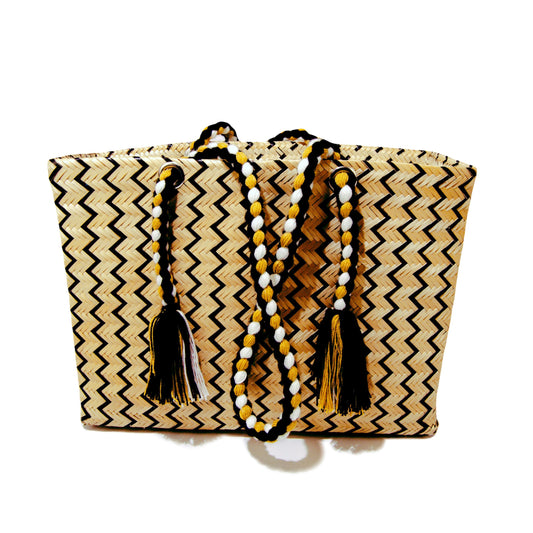 Serrana Natural & Black Straw Basket Bag BAG WASHEIN 
