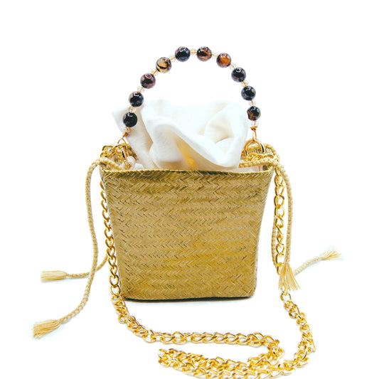 Tuparro Gold Small Handwoven Straw Basket Bag BAG WASHEIN 