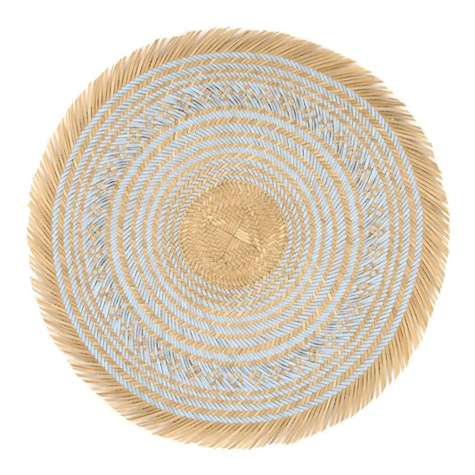 Woven Natural Straw Blue Round Placemats with Trimming Placemats WASHEIN 